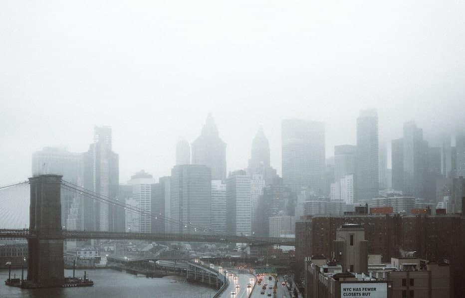 Smog in the sky over New York City.